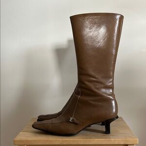 Vintage Prada Brown Leather Mid-Calf Boots - IT 37.5